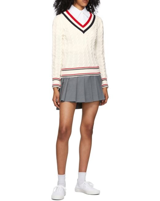 Thom Browne Gray Plain Weave 4-Bar Pleated Mini Skirt