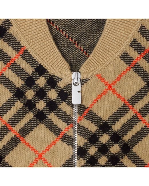 Burberry Brown Checked Knitted Zip-Up Cardigan for men