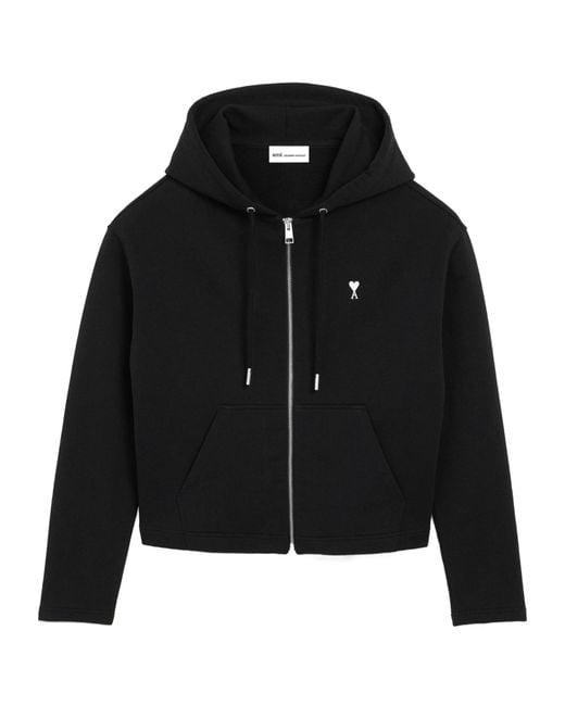 AMI Black Ami De Coeur Zip-Up Drawstring Hoodie