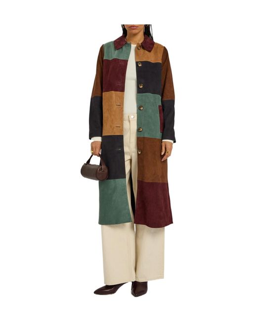 Rixo Multicolor Patchwork Suede Coat