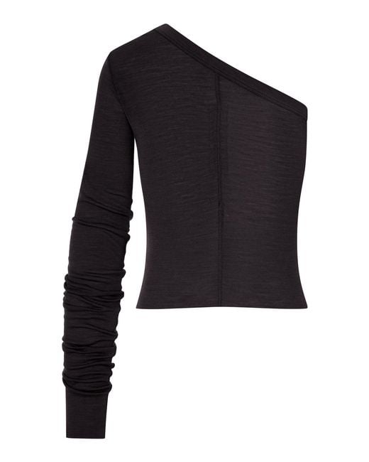 Rick Owens Black Ziggy T One-Shoulder Jersey Top With Long Sleeves