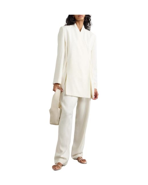 TOVE White Pleated Crepe Straight-Leg Pants