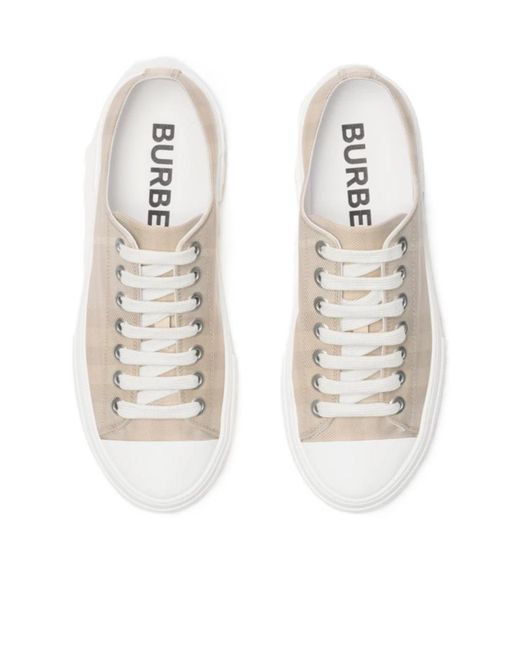 Burberry White Checked Lace-Up Sneakers
