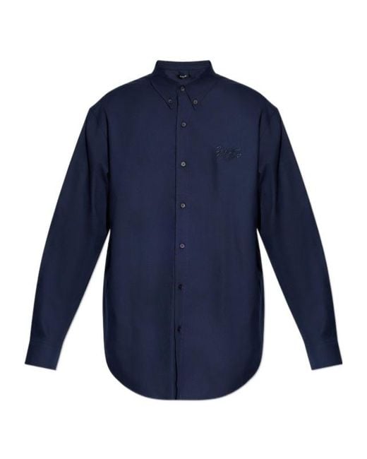 Balmain Blue Collared Long-Sleeve Poplin Shirt for men