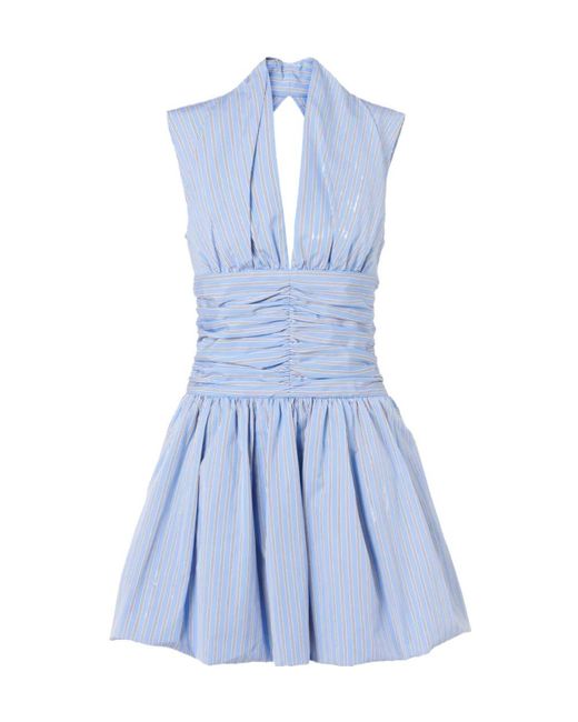 Patou Blue Striped Pleated Mini Dress