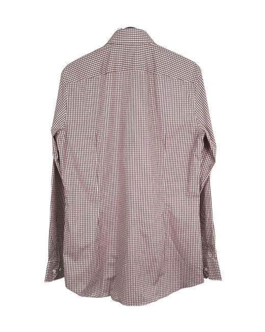Boss Purple Lapel Long-Sleeved Shirt With Small Plaid Pattern for men
