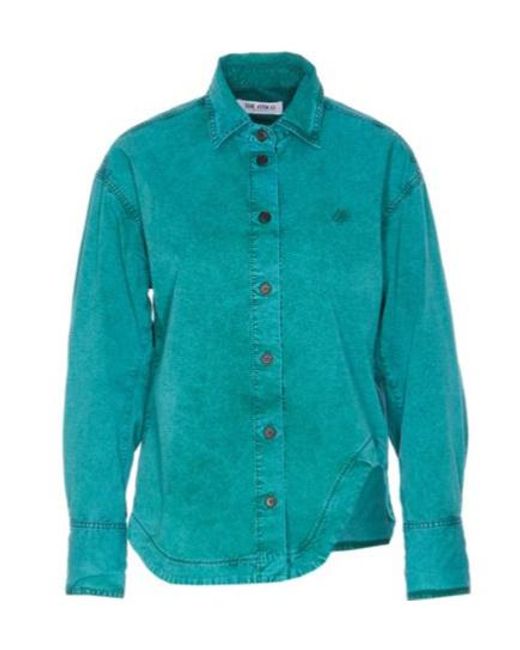 The Attico Blue The Logo Embroidered Asymmetric Shirt