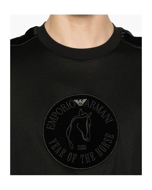 Emporio Armani Black Velvet-Panel T-Shirt for men