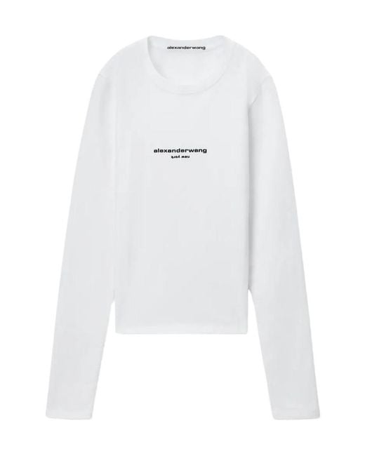 Alexander Wang White Logo Print Slim Fit Long Sleeve T-Shirt