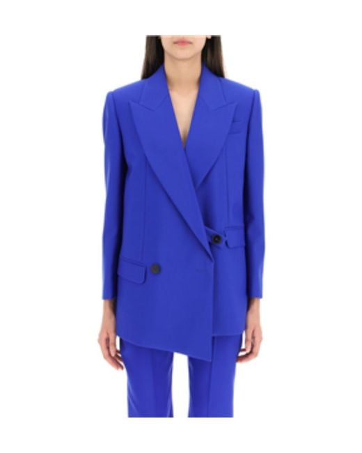 McQueen Blue Asymmetric Double-Breasted Tailored Blazer