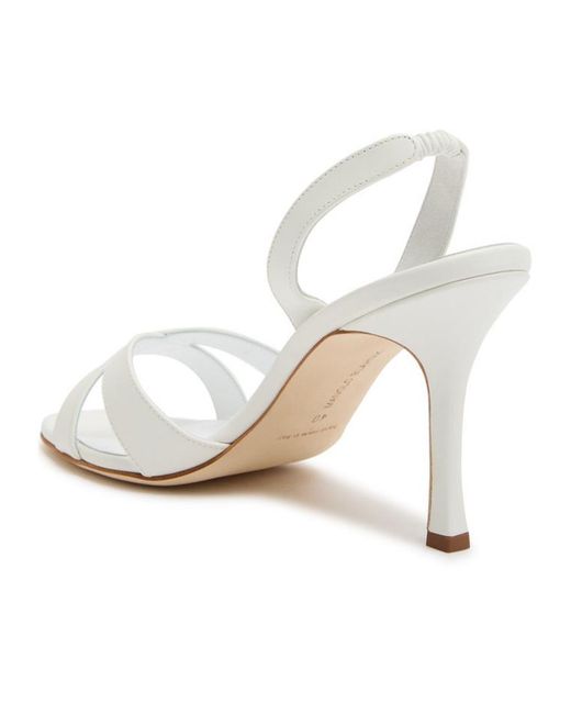 Manolo Blahnik White Leather Slingback Sandals