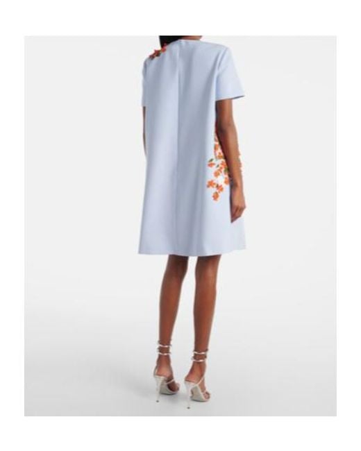 Carolina Herrera Blue Floral-Appliqué Crêpe Shift Dress