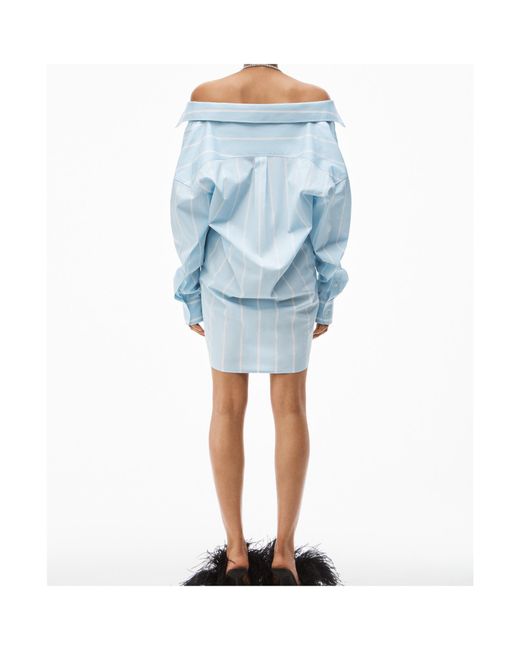 Alexander Wang Blue Crystal-Embellished Striped Cotton Shirt