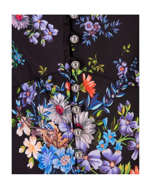 Rabanne Blue Floral Printed V-Neck Blouse