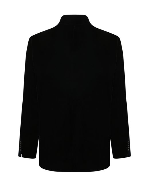 Giorgio Armani Black Mandarin-Collar Velvet Blazer for men