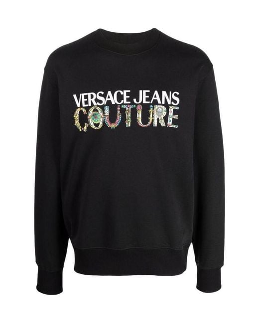 Versace Jeans Black Logo-Print Cotton Sweatshirt for men