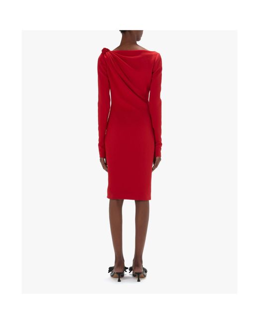J.W. Anderson Red Jw Anderson V-Neck Ruched Midi Dress