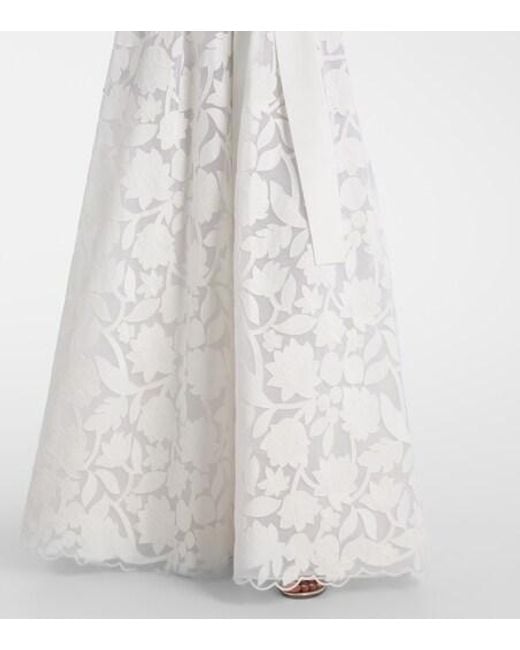 Elie Saab White Embroidered Floral Gown