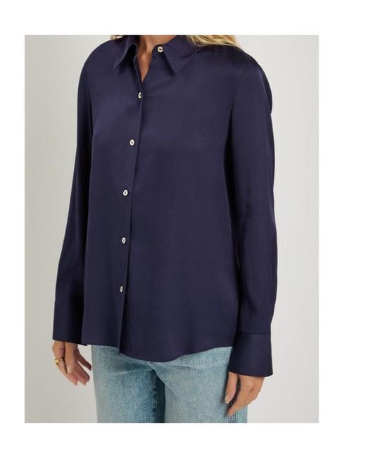 Vince Blue Stretch Silk-Blend Shirt