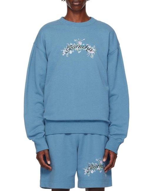 Givenchy Blue Logo-Embroidered Sweatshirt for men