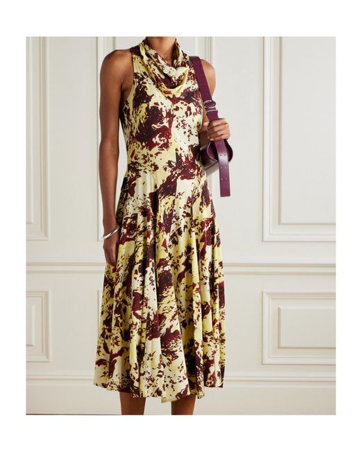 Proenza Schouler Natural Adelide Draped Paneled Printed Crepe Midi Dress