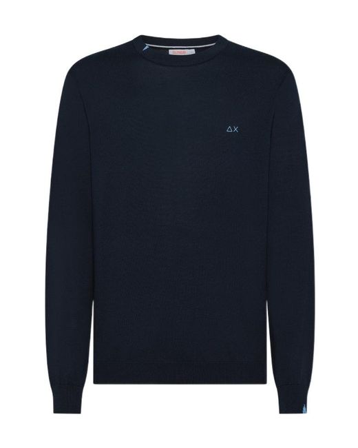 Sun 68 Blue Crew Neck Knitted Jumper for men