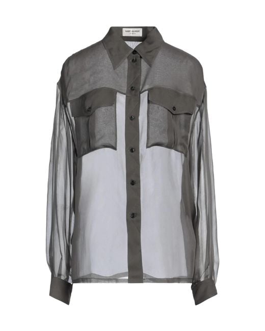 Saint Laurent Gray Crepe Long-Sleeved Shirt