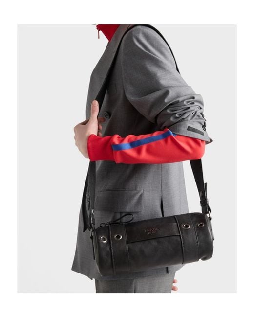Prada Black Leather Shoulder Bag for men