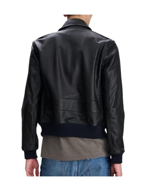 A.P.C. Black Long-Sleeve Leather Jacket for men