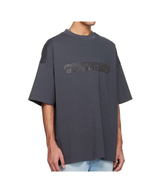 Fear Of God Blue Logo Printed Crewneck T-Shirt for men