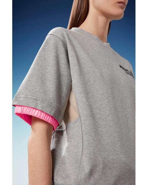 Moncler Gray Double-Sleeve Logo-Print T-Shirt