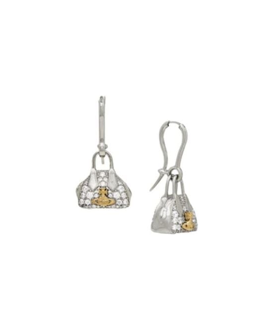 Vivienne Westwood White Yasmine Orb-Plaque Crystal-Embellished Earrings