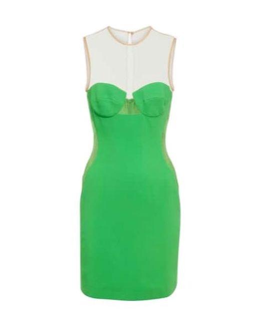 Stella McCartney Green Mesh-Paneled Crêpe Minidress
