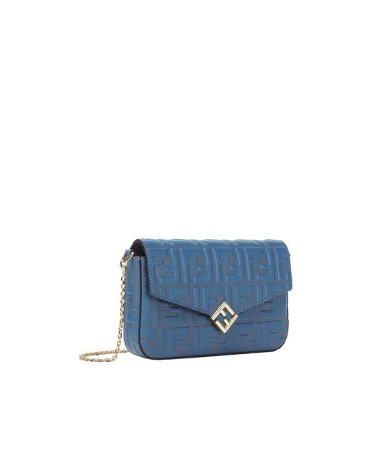 Fendi Blue Ff Diamonds Chain-Linked Wallet