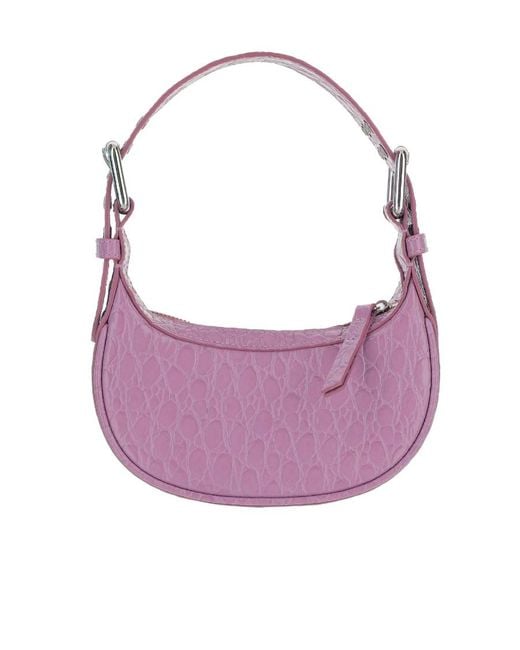 By Far Purple Embossed Zipped Mini Shoulder Bag