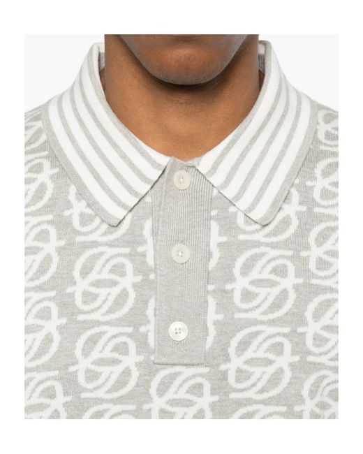 Drole de Monsieur White Monogram-Knit Striped-Trim Polo Shirt for men
