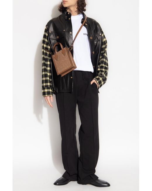 Versace Gray Checked-Panel Long-Sleeved Shirt Jacket for men