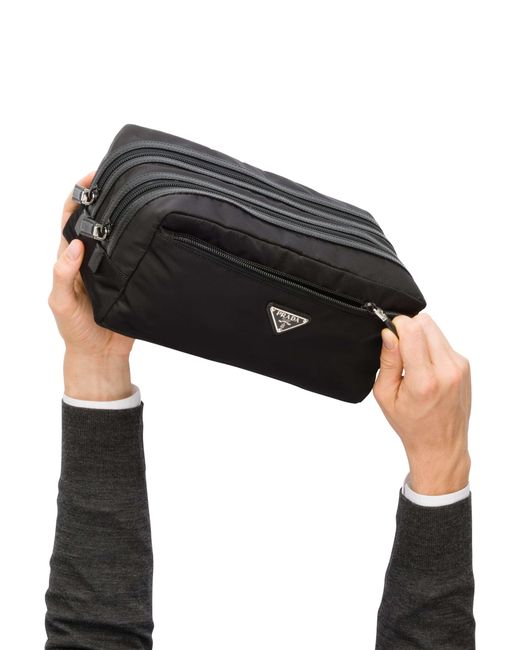 Prada Black Re-Nylon And Saffiano Leather Travel Pouch for men