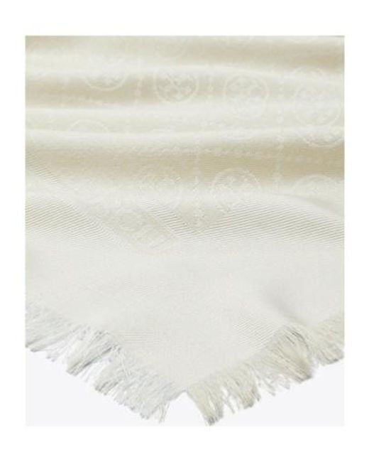Tory Burch White T Monogram Jacquard Traveler Scarf