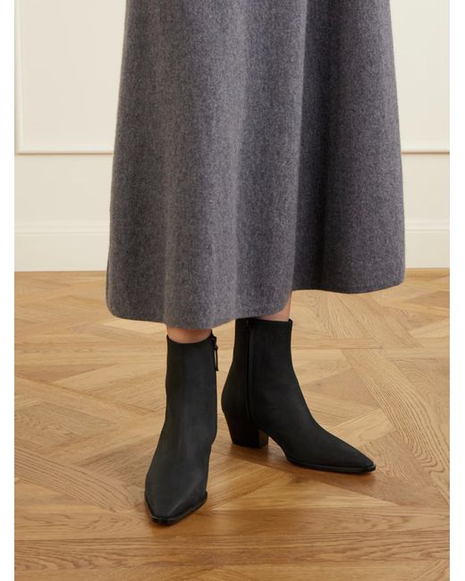 Manolo Blahnik Black Matte Leather Pointed-Toe Ankle Boots