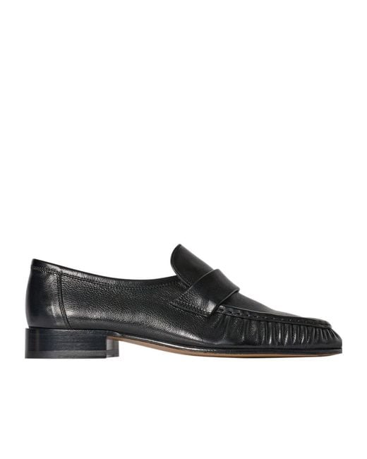 The Row Black Pleated Penny Flat Shoes