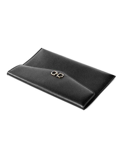 Ferragamo Black Logo Clamshell Clutch