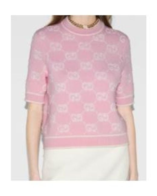Gucci Pink Jacquard Knit T-Shirt