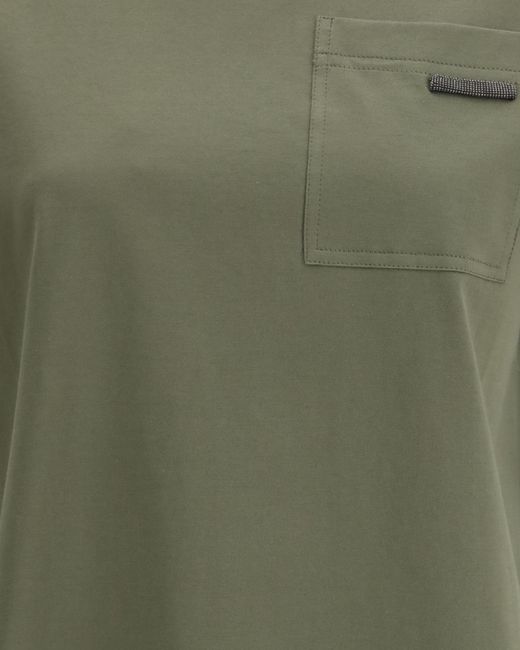 Brunello Cucinelli Green Shiny Tab Crewneck T-Shirt