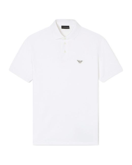 Emporio Armani White Logo Embroidered Short-Sleeved Polo Shirt for men