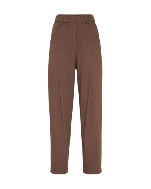 Brunello Cucinelli Brown Embellished Lightweight Poplin Five-Pocket Track Trousers
