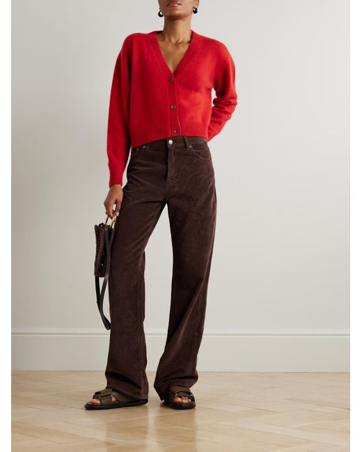 The Elder Statesman Red Cashmere Cropped Cardigan