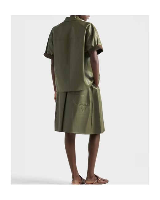 Prada Green Pleated Nappa Leather Skirt