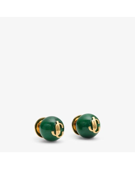 Jimmy Choo Green Beaded Logo Stud Earrings