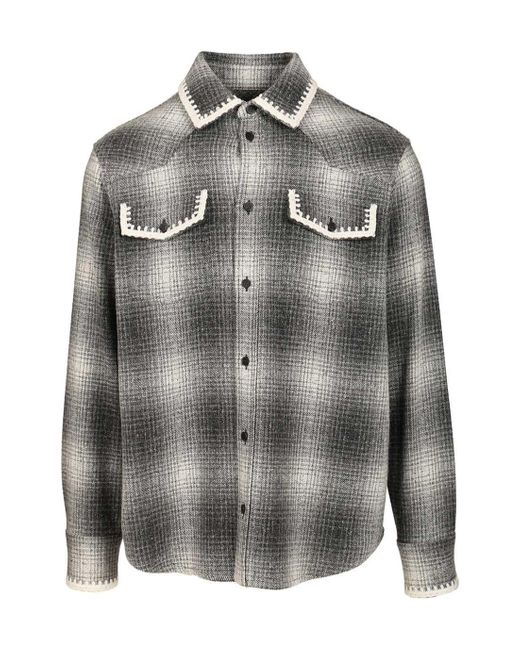 Golden Goose Deluxe Brand Gray Checked Crochet-Trimmed Shirt Jacket for men